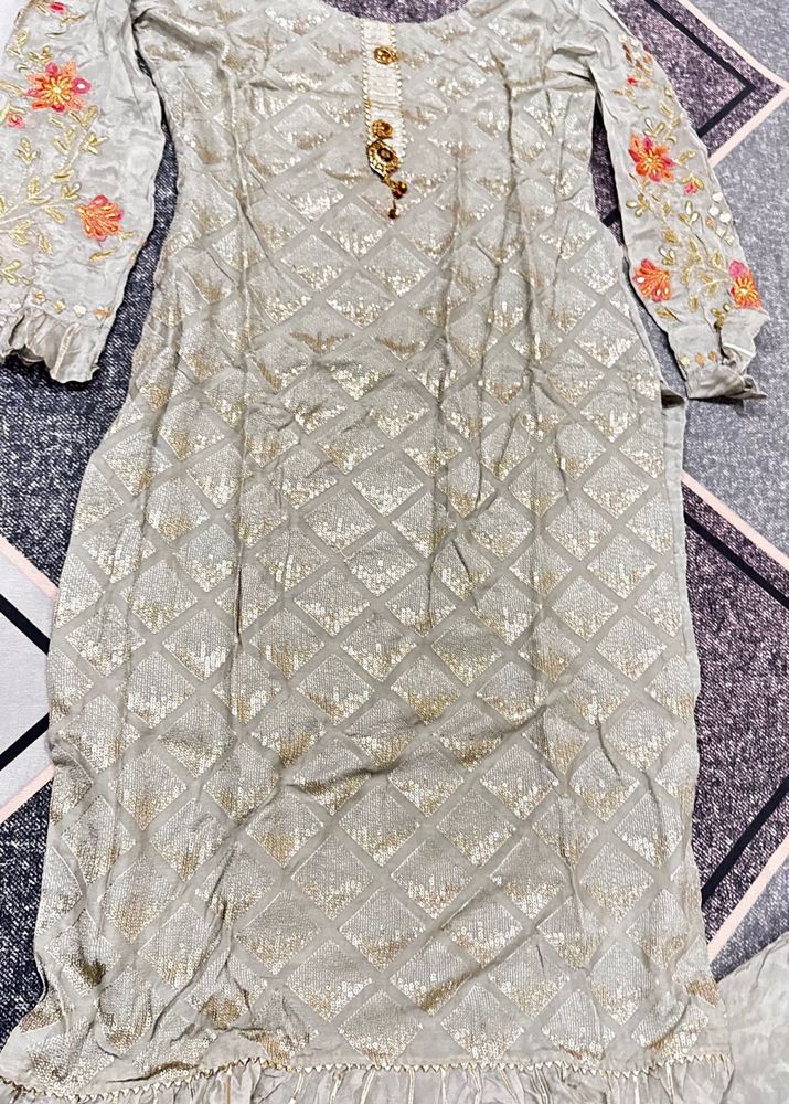 Elegant Grey Embroidered Sharara Suit