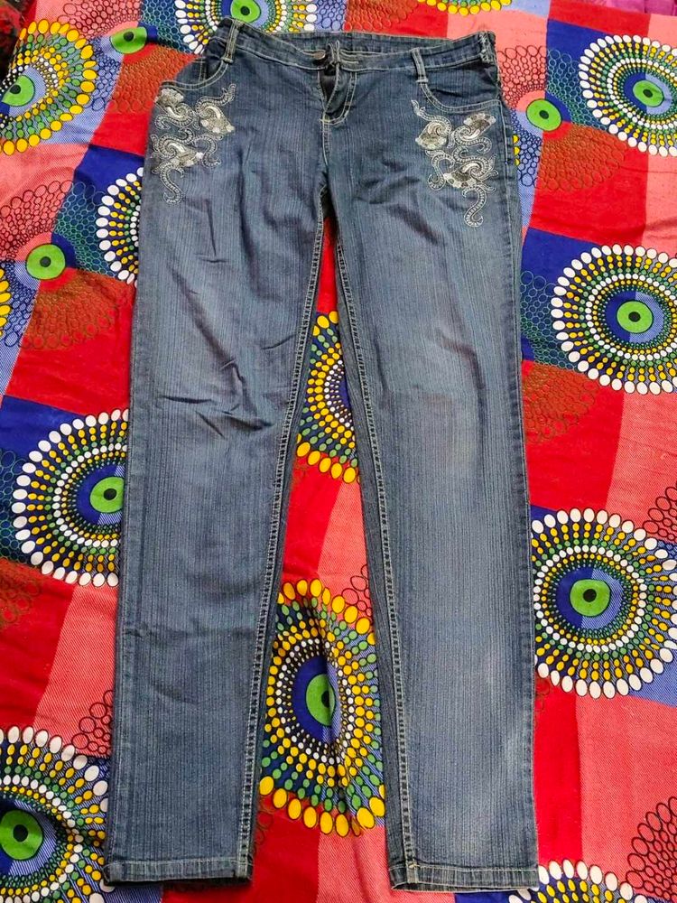 Embroidered Denim Jeans