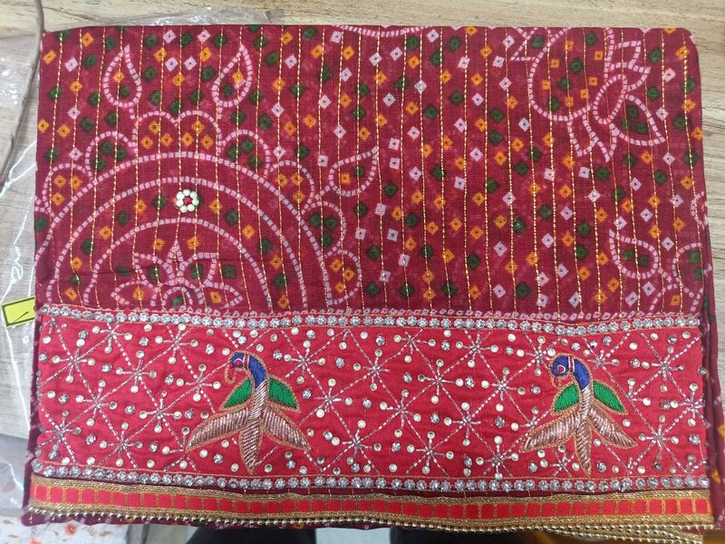 Madwadi Zari Weaving Red Cotton Chunri Duppata