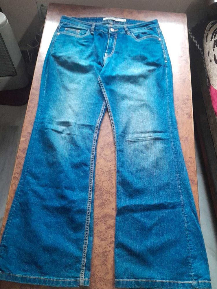 Flared Blue Denim Jeans