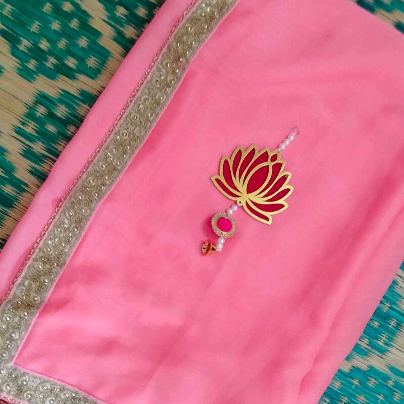 Pink Saree with Lace Border