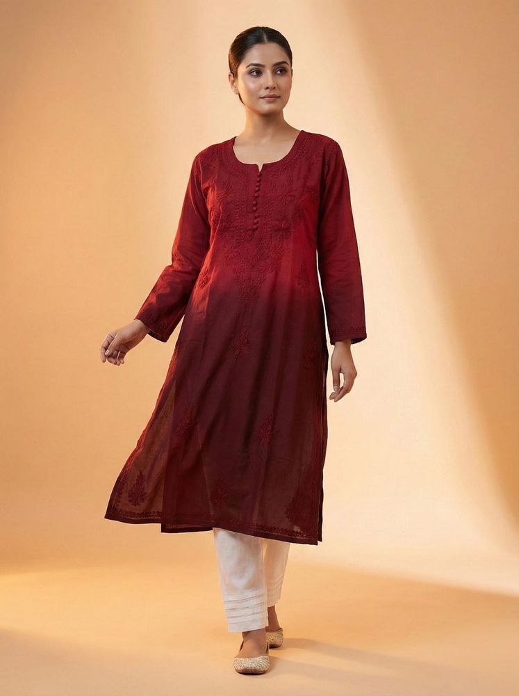 Elegant Maroon Embroidered Kurta