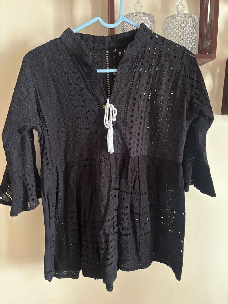 Eyelet Black Blouse