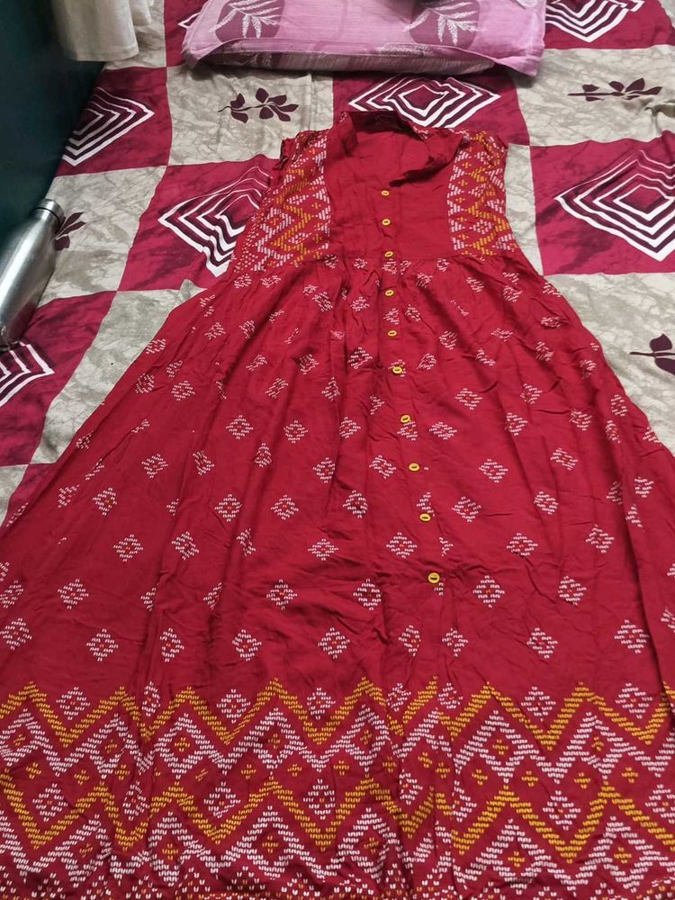 Red Printed Dress(Used 2 Times)