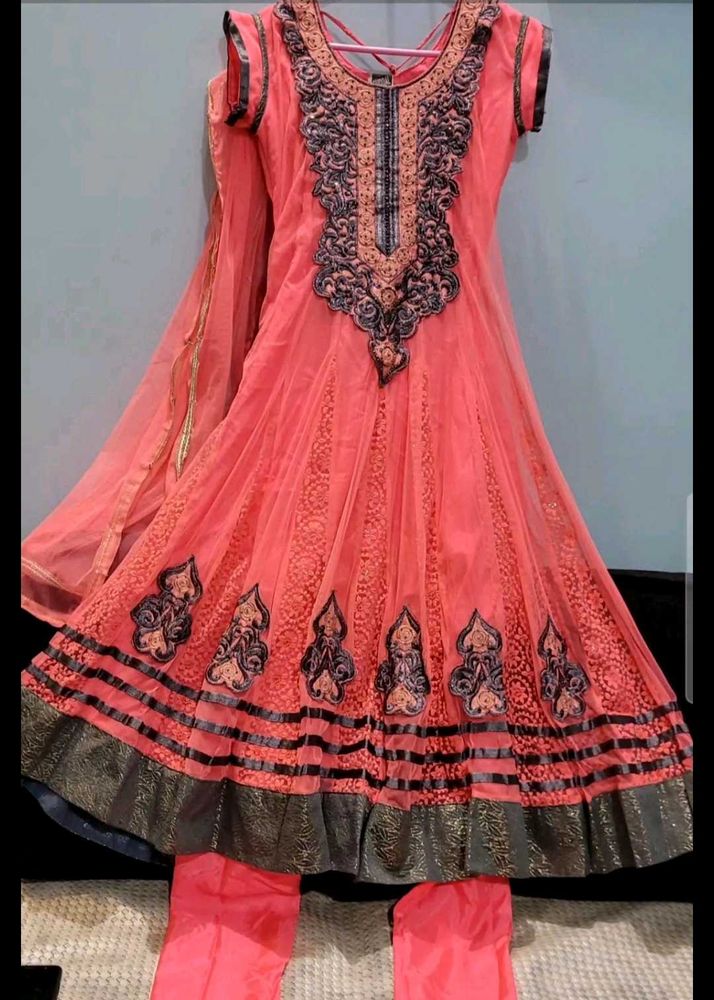 Embroidered Net Anarkali Churidar Kurta