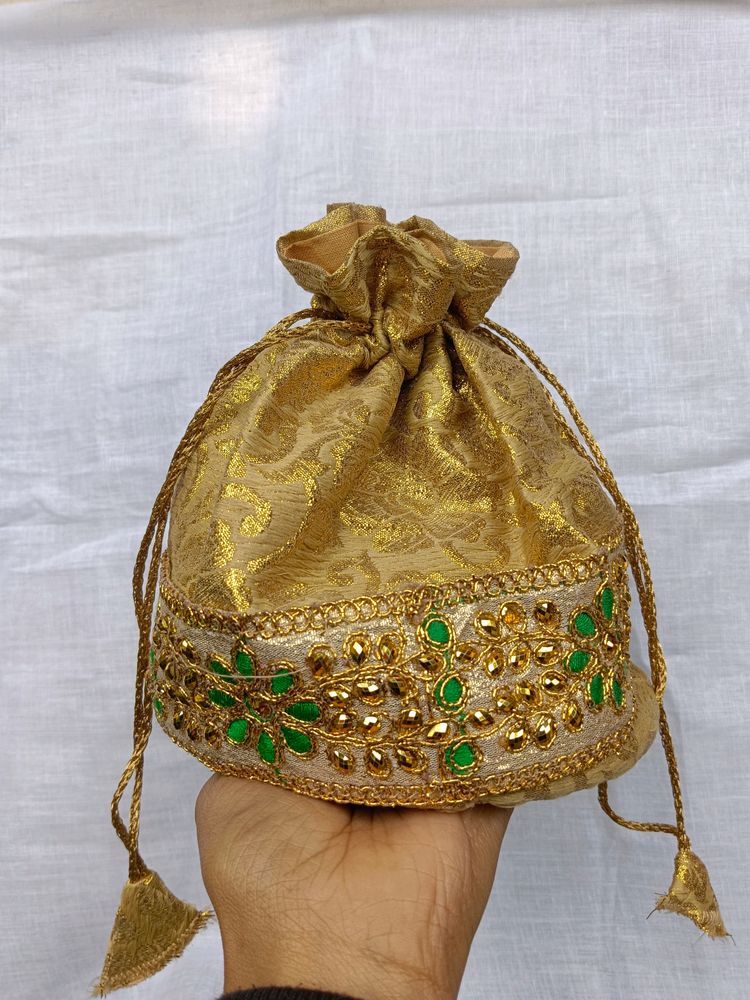 Golden Colour Potli Bags For Indian Traditional