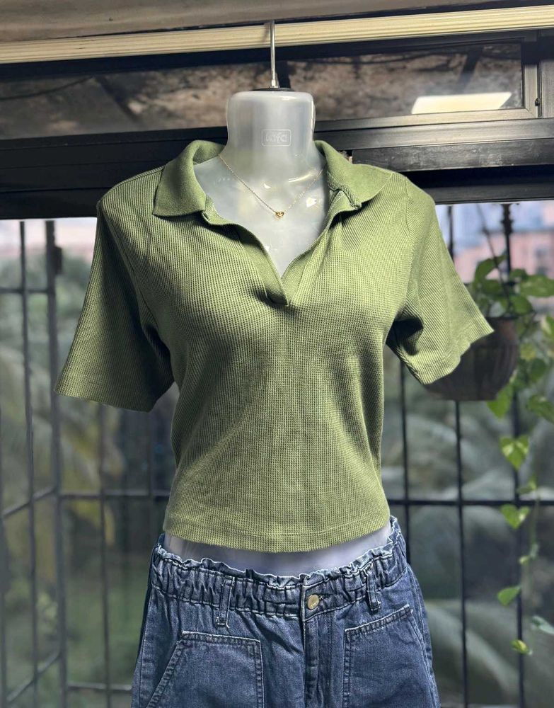 Green Polo Crop Top