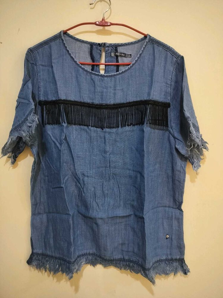 Denim Fringe Top
