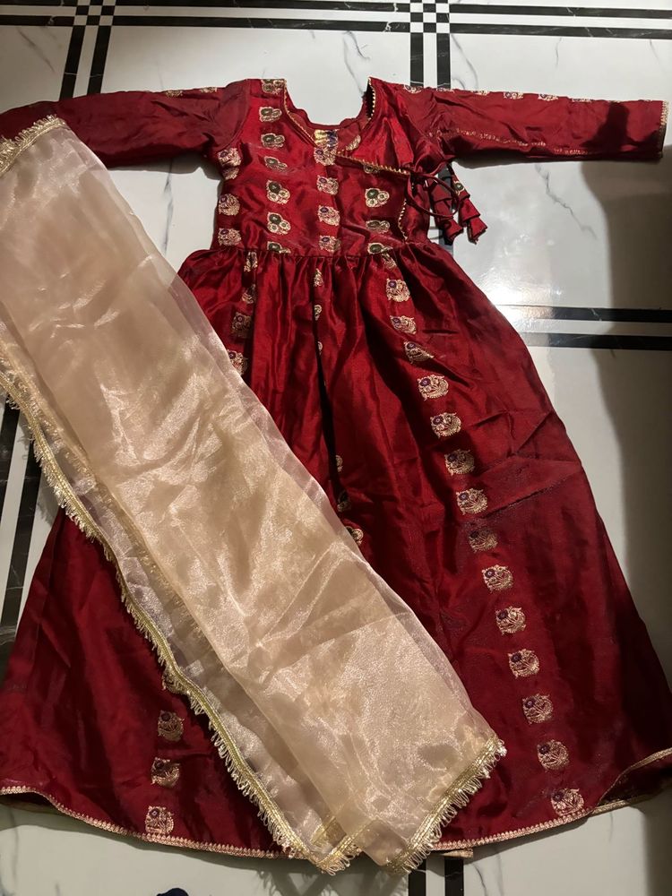 Red Anarkali with beautiful Dupatta