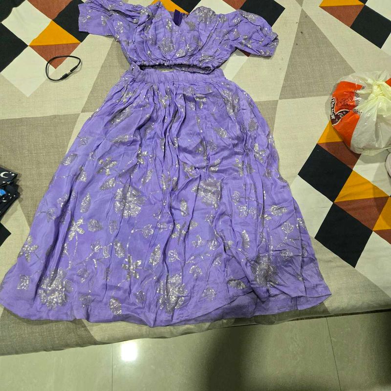 Elegant Purple Crop Top Skirt Set