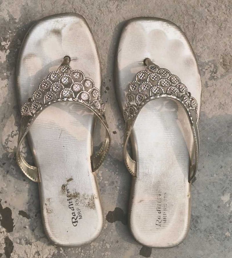 Silver Embellished Flip Flops