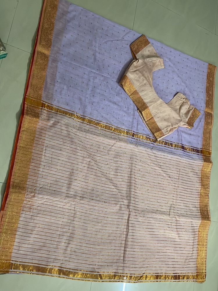 South Cotton Saree, Beautiful Lavender And Light Peach Colour Combination