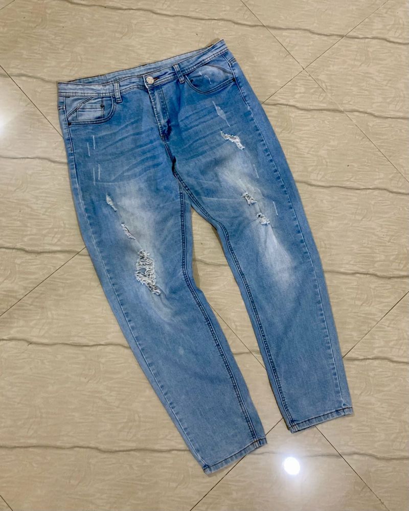 Light Blue Distressed Denim Jeans