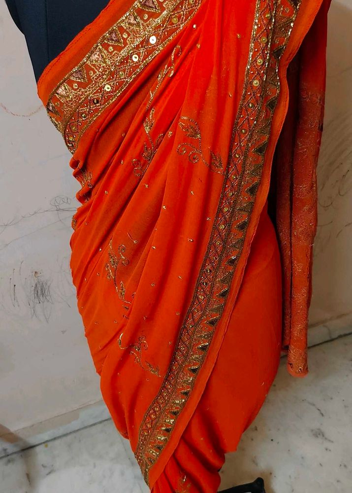 Orange aari work 💯 beautiful Saree 🔥