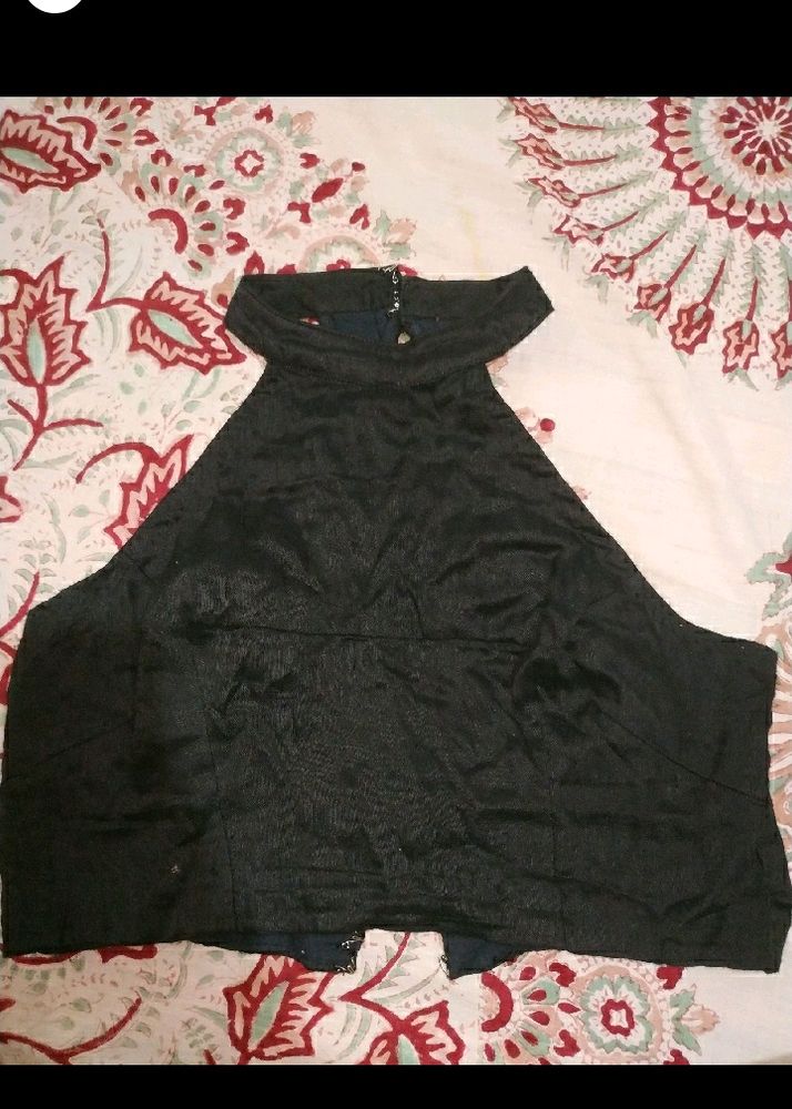 BLACK HALTER NECK BLOUSE