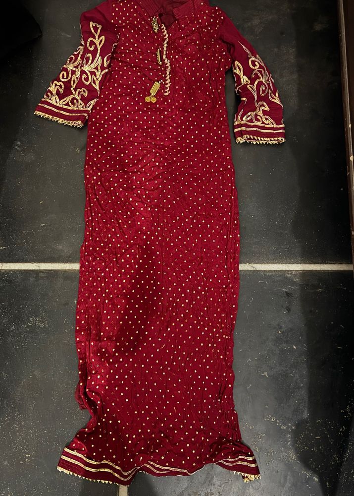 Maroon Embroidered Kurta