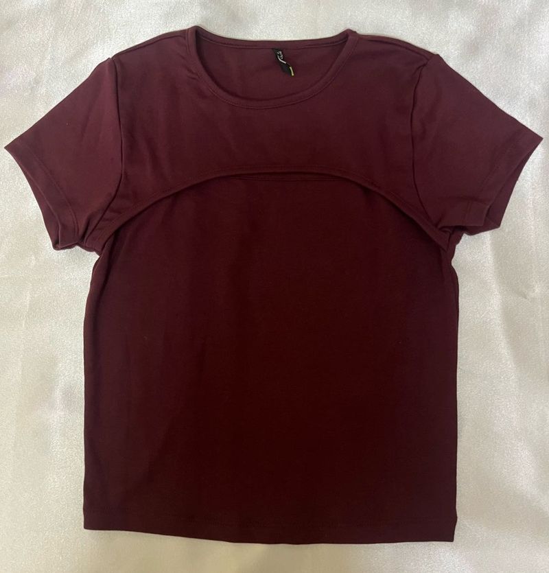 Maroon Cutout T-Shirt
