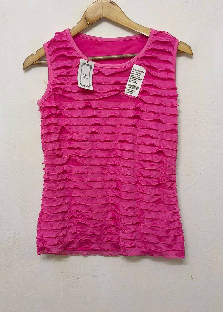 Trendy New Pink Ruffled Sleeveless Top For Women