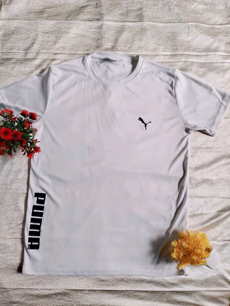 Round Neck White Puma T Shirt