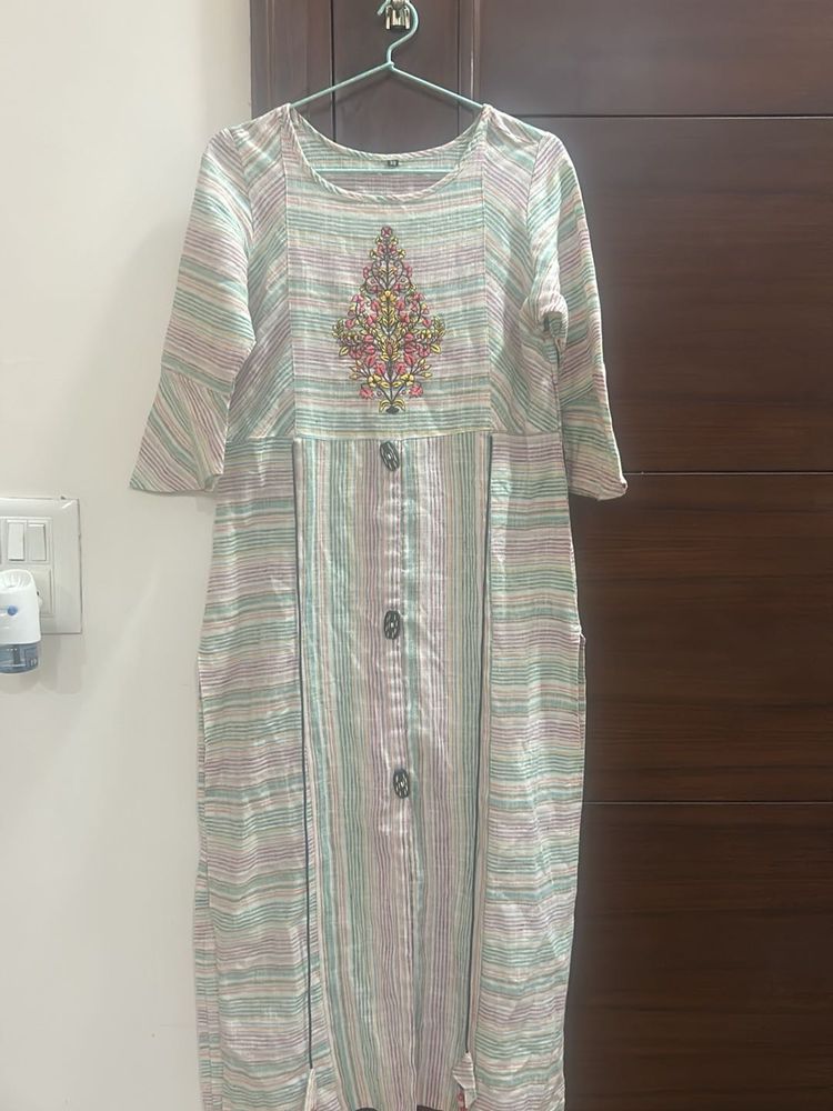 Striped Embroidered Kurta