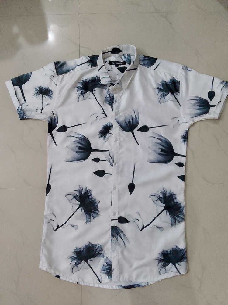 Floral Print Half White Shining Shirt