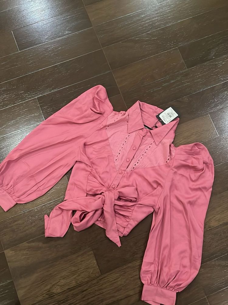 Pink Tie-Front Blouse