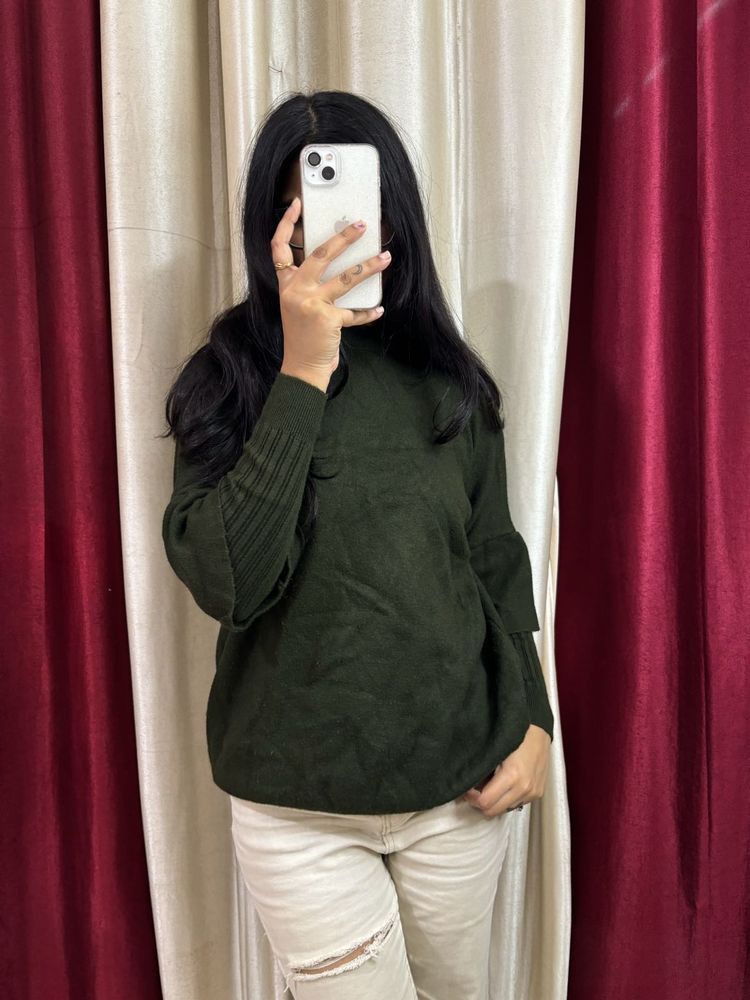 Olive Green Round Neck Sweater