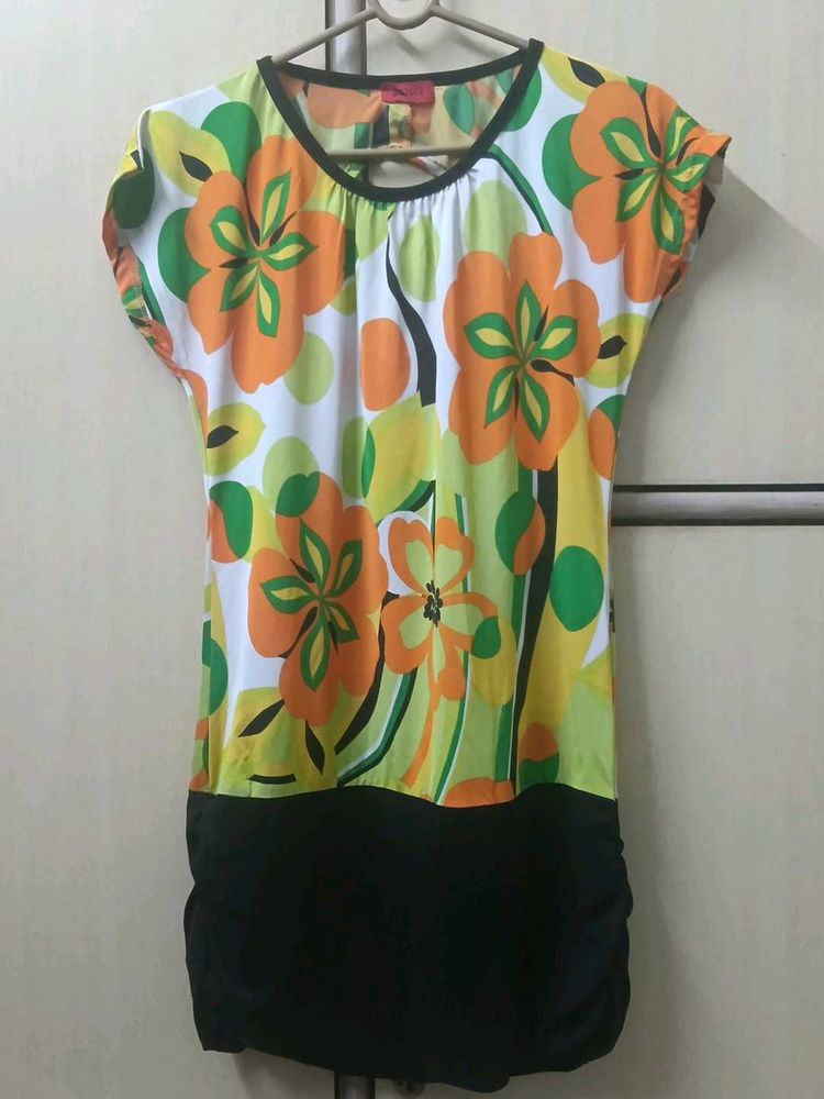 Floral Print Dress backless