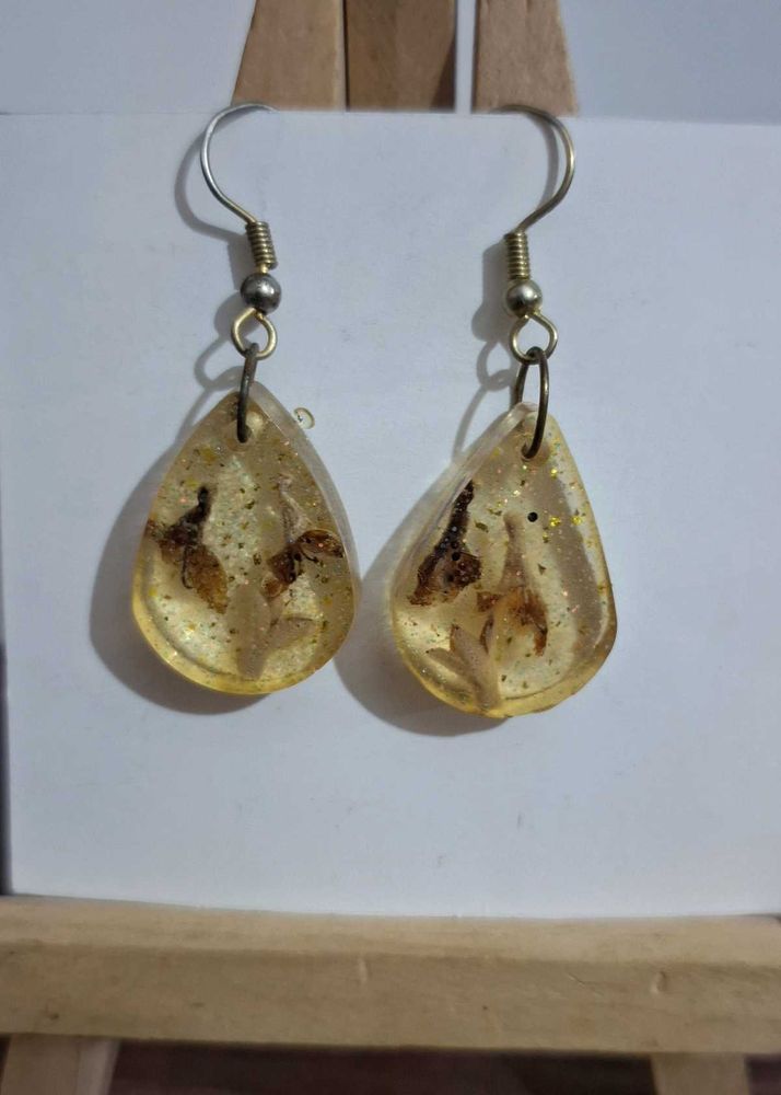 Teardrop real Flower Resin Earrings