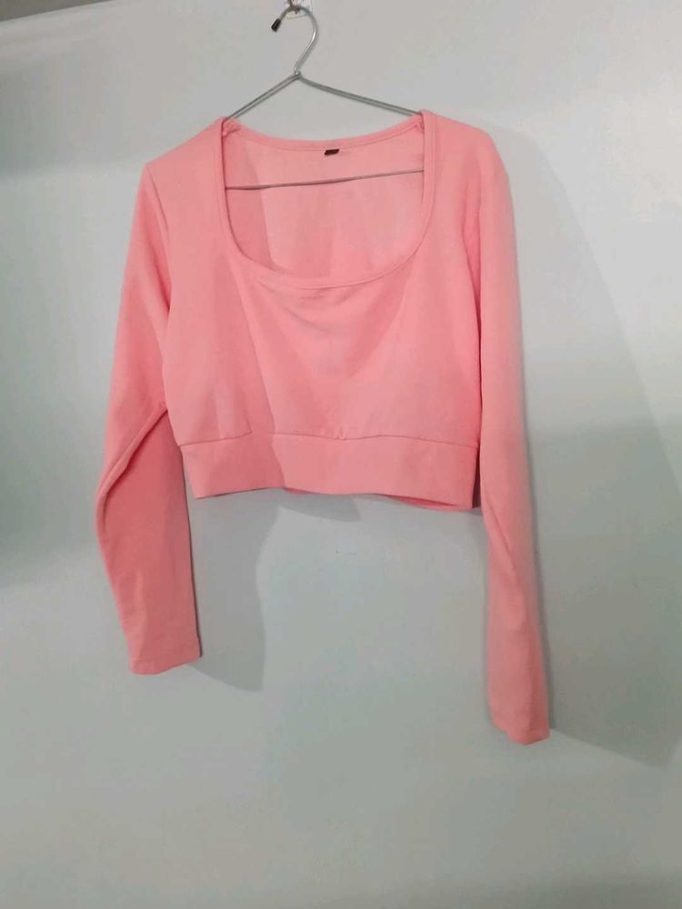 Pink Long Sleeve Crop Top