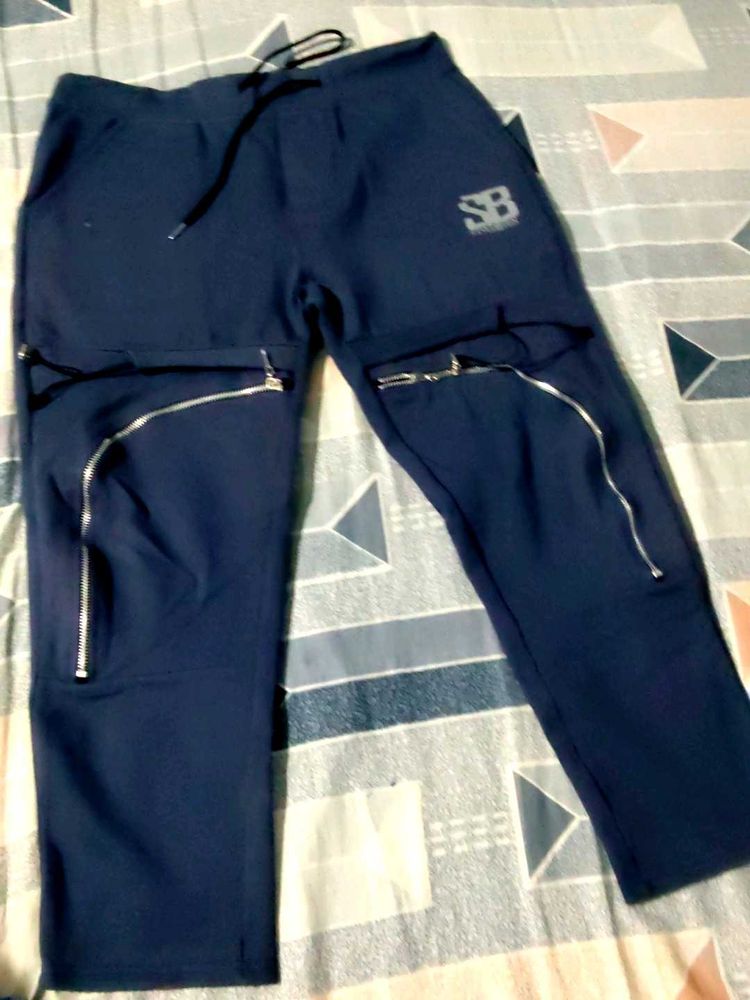 Stylish Blue Zippered Joggers