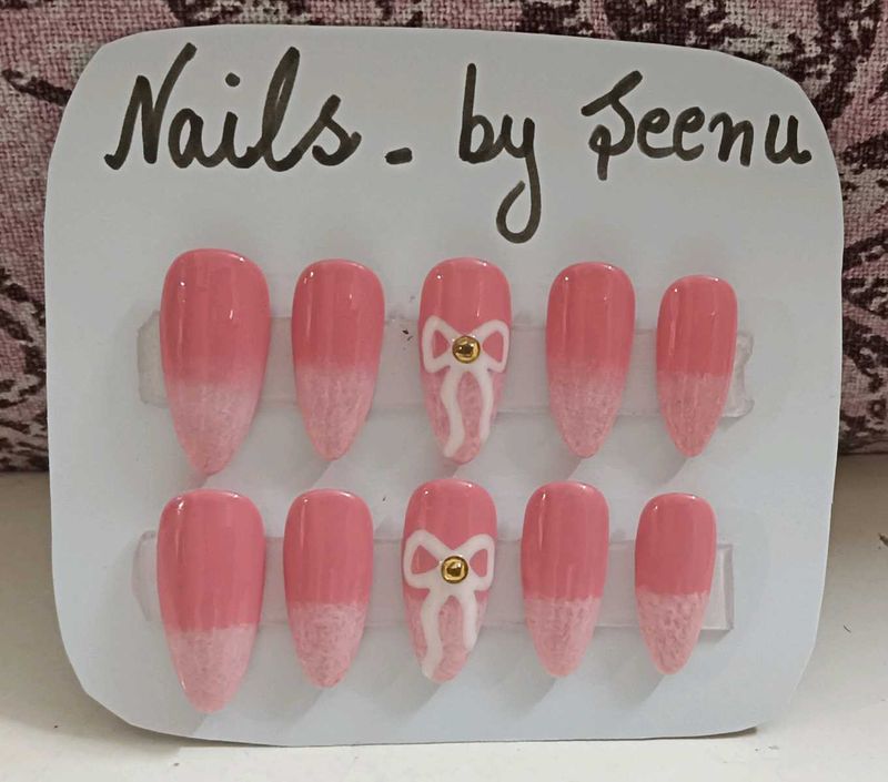 Press-On Nails - Pink Bow