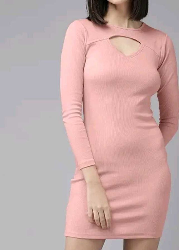 Peach Bodycon Ribbed Cotton Dress