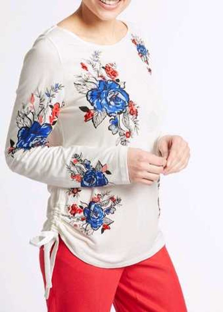 Embellished Floral Print Long Sleeve Top