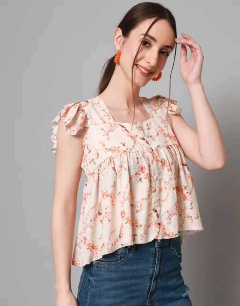 Floral Ruffle Sleeve Top