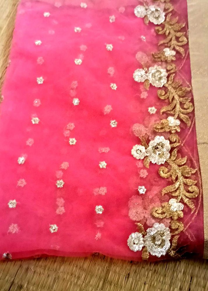 Pink Net Embroidered Dupatta