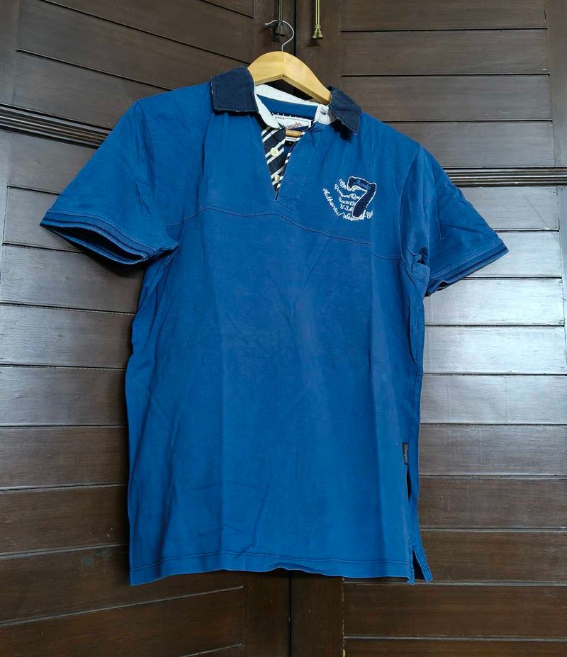 Wrangler Men Blue Cotton Casual Tshirt
