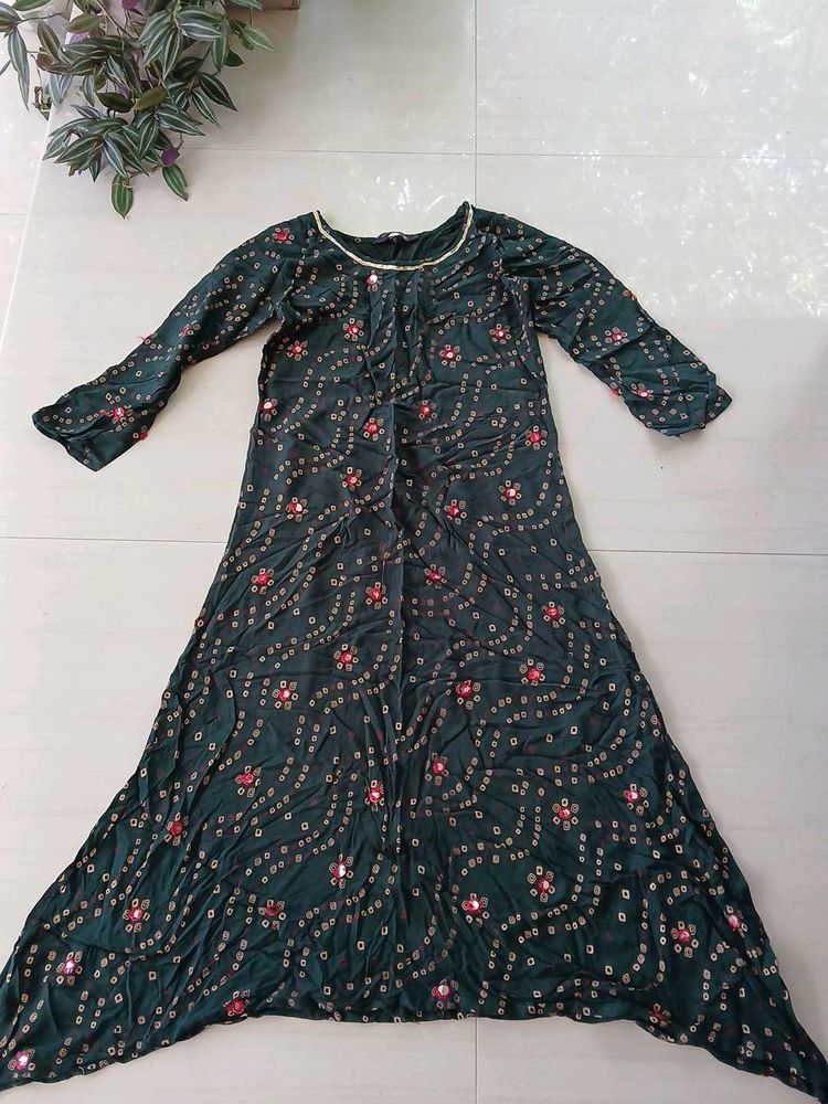 Dark Green Print Dress