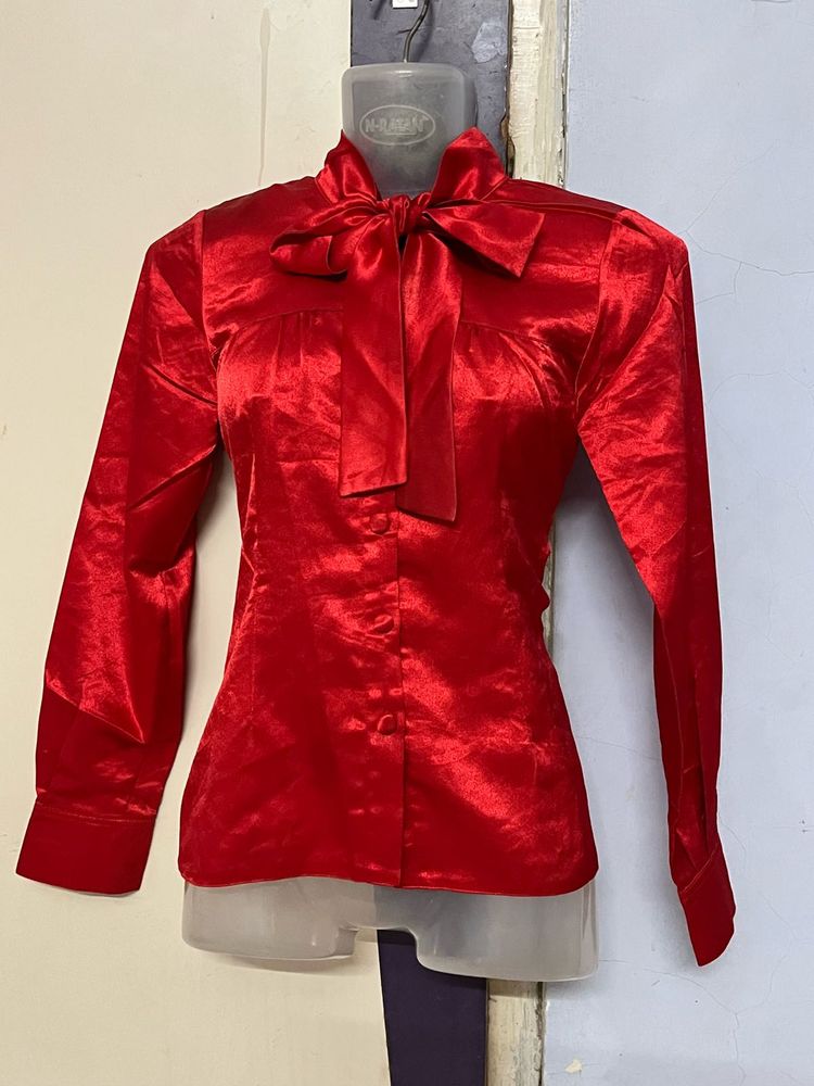 Red Silk Shirt Top