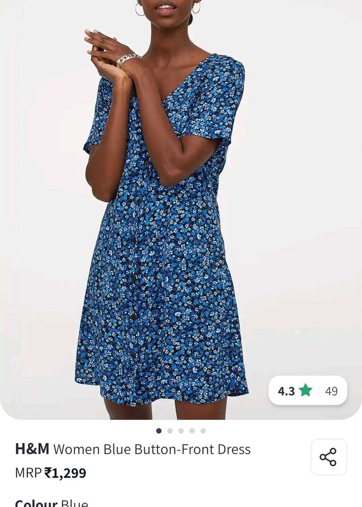 H&amp;M Blue Floral Button-Down Dress