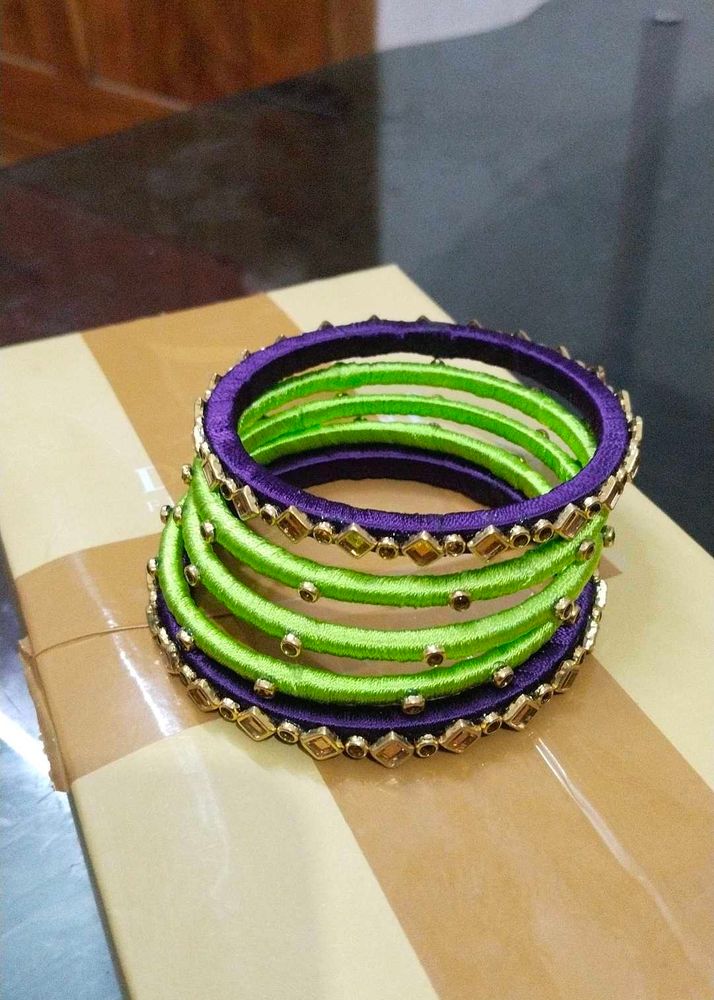 Green And Purple Thread Bangles