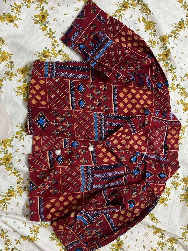 Ethnic Button Crop Shirt