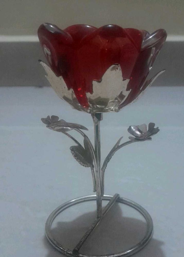Vintage Red Glass Flower Candle Holder