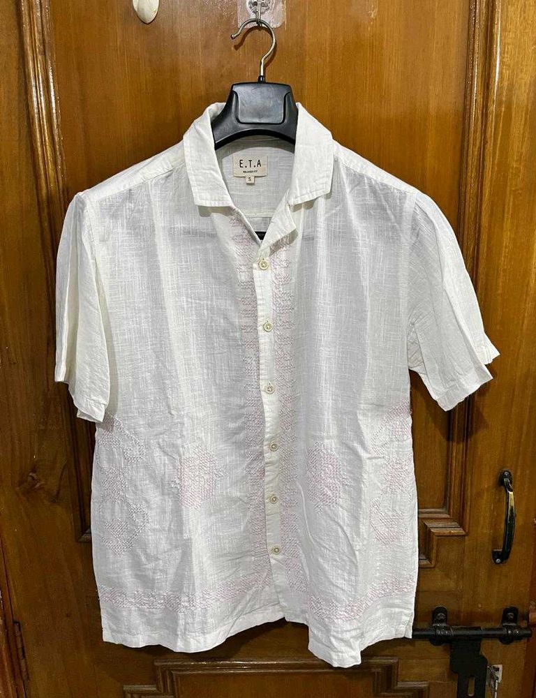 ETA(WESTSIDE) WHITE EMBROIDERED RELAXED FIT SHIRT