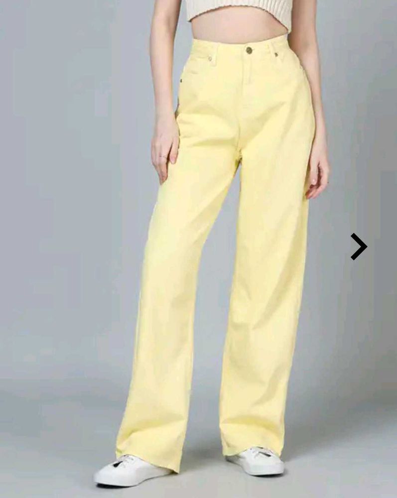 Yellow Wide Leg Denim Jeans