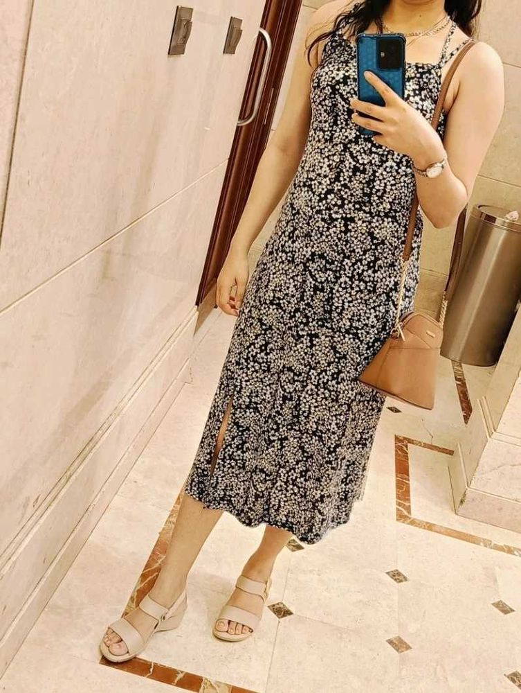 Ginger Women Blue Viscose Floral Printed Dress