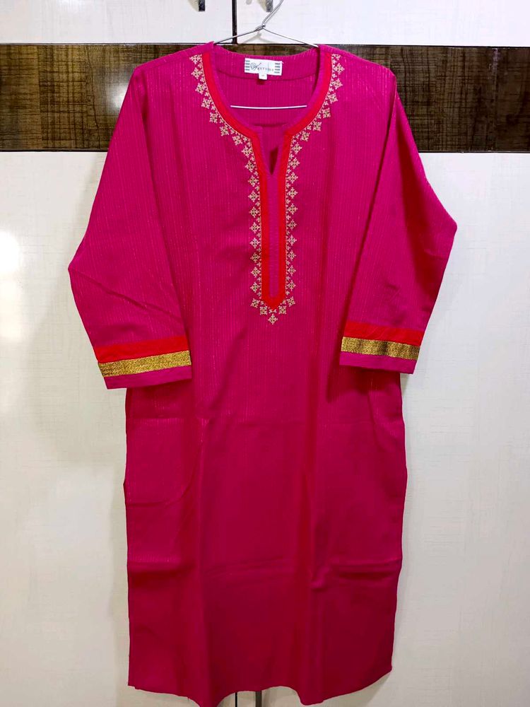 Zari Work Pink Kurta