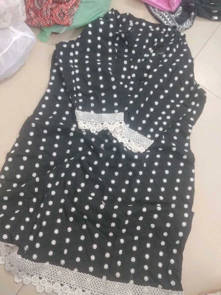 Black Polka Dot Dress with Lace Trim
