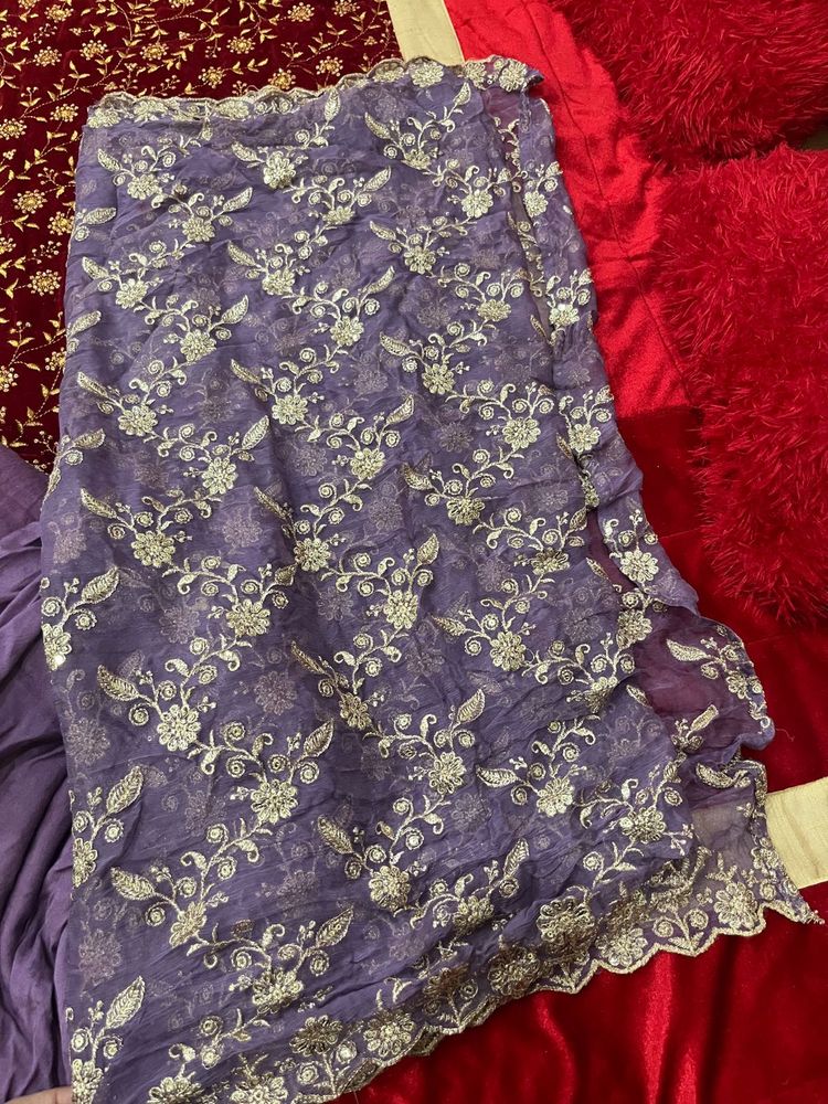 Embroidered Purple Dupatta