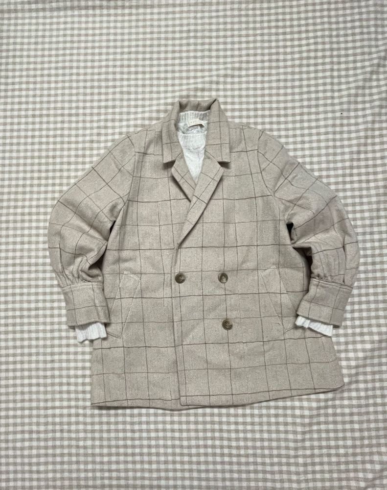 combo of 2 Checked Oversized Blazer &amp; white sweate